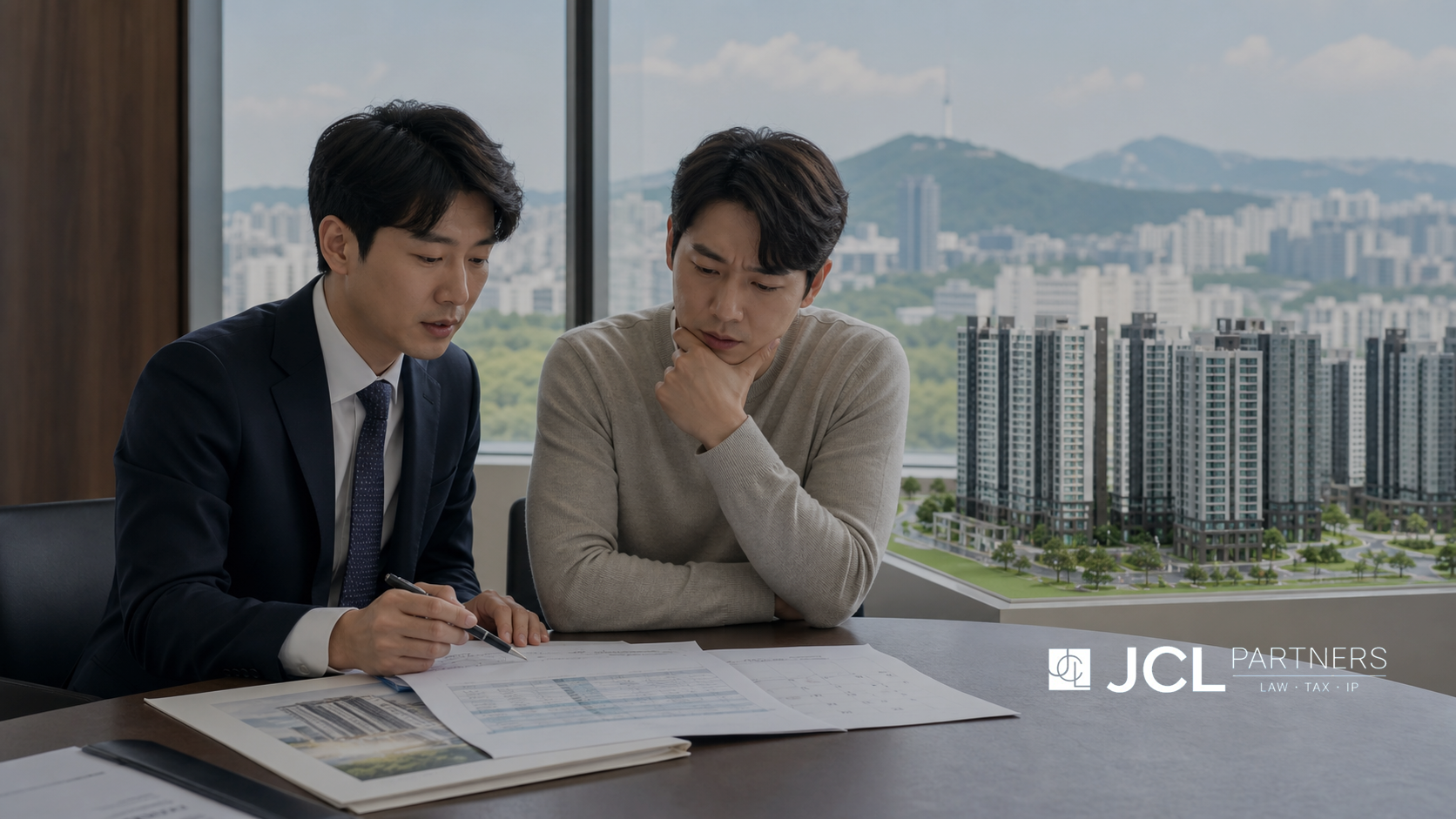 장위 푸르지오 마크원 공급계약과 중도금 대출 계획을 검토하는 법률 상담 장면